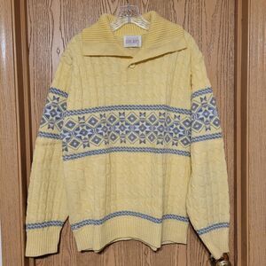 Vintage Lord Jeff Cable Knit Yellow/Blue Pattern Thick Sweater US Made Men's XL